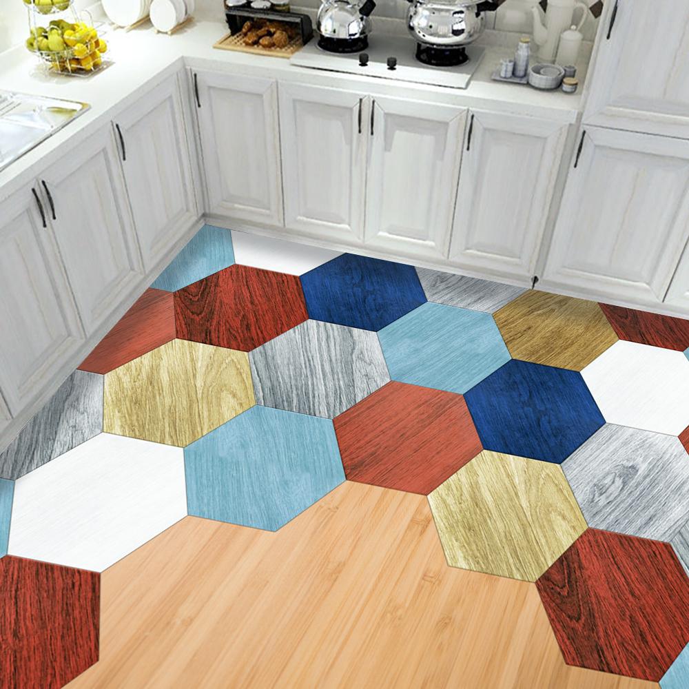 10pcs Birmingham Wood Grain Hexagon Tiles Floor Stickers Kitchen Bathroom TV Sofa Wall Home Decor Peel and Stick Art Wall Decals