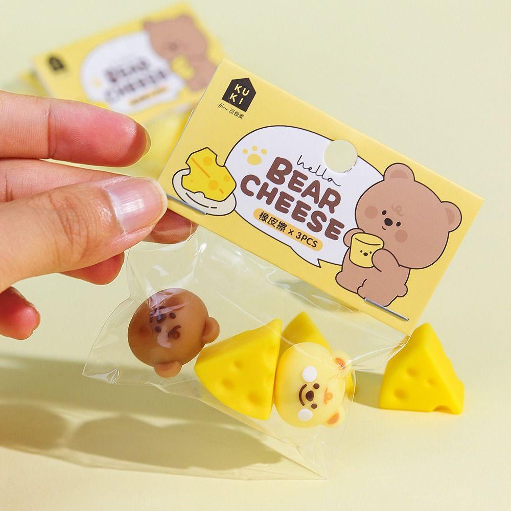 Cheese Bear Panda Fast Food 3D Shape Eraser Pencil Wiping Eraser  Correction Supplies