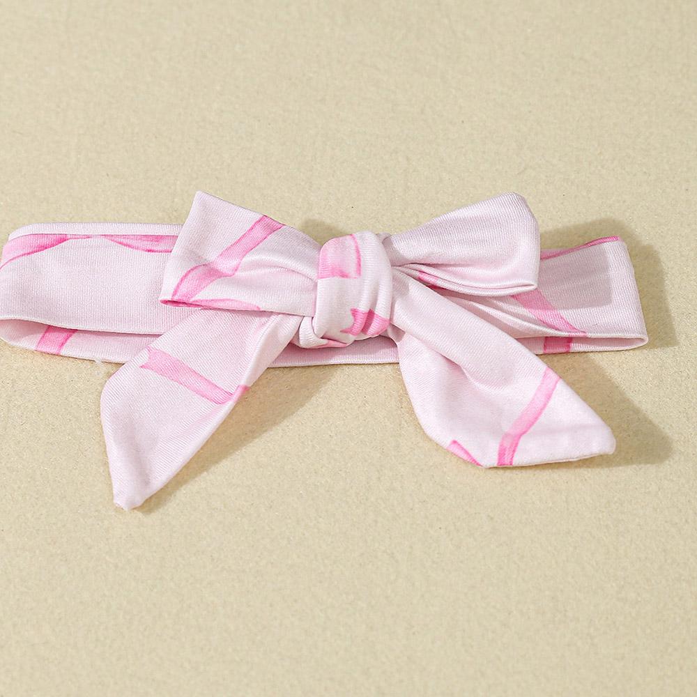 1-18 месяцев Девочка комбинезон с короткими рукавами и монограммой с бантом напечатанные брюки и повязка на голову розовый костюм