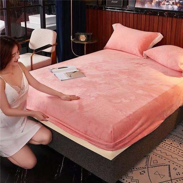 2026 Warm Soft Crystal Velvet Fitted Bed Sheet Washable Non-slip Mattress Cover King Queen Size Solid Color Thick Quilted Mattress Protector Bedding