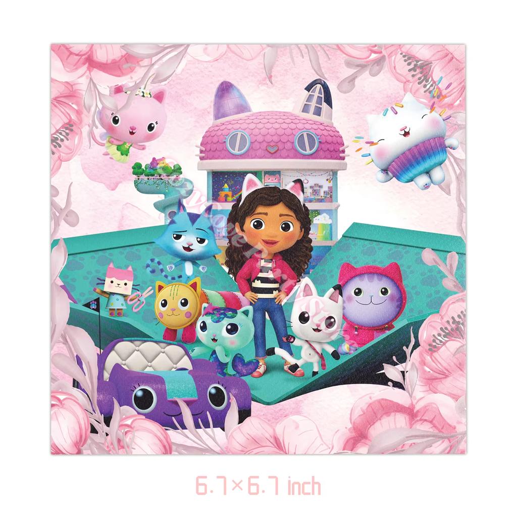 Gabby Dollhouse Birthday Party Decoration Gabby Tableware Bracelets Stikers Cake Topper Balloons For Kids Party Gift Photo Booth