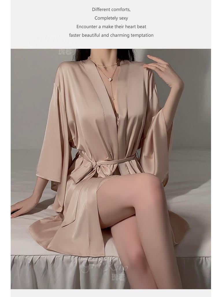 Пижамный комплект Guiruo Plus Size с нагрудными накладками и поддерживающими ремнями - Включает ночную рубашку и уютный халат