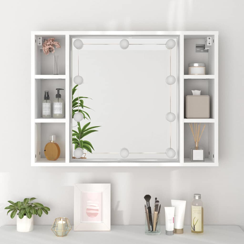 Vidaxl Szafka Z Lustrem I Oświetleniem Led, Biała, 76X15X55 Cm