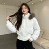 Winter new American short waist thin cotton coat women's small high waist big fur collar cotton coat batch