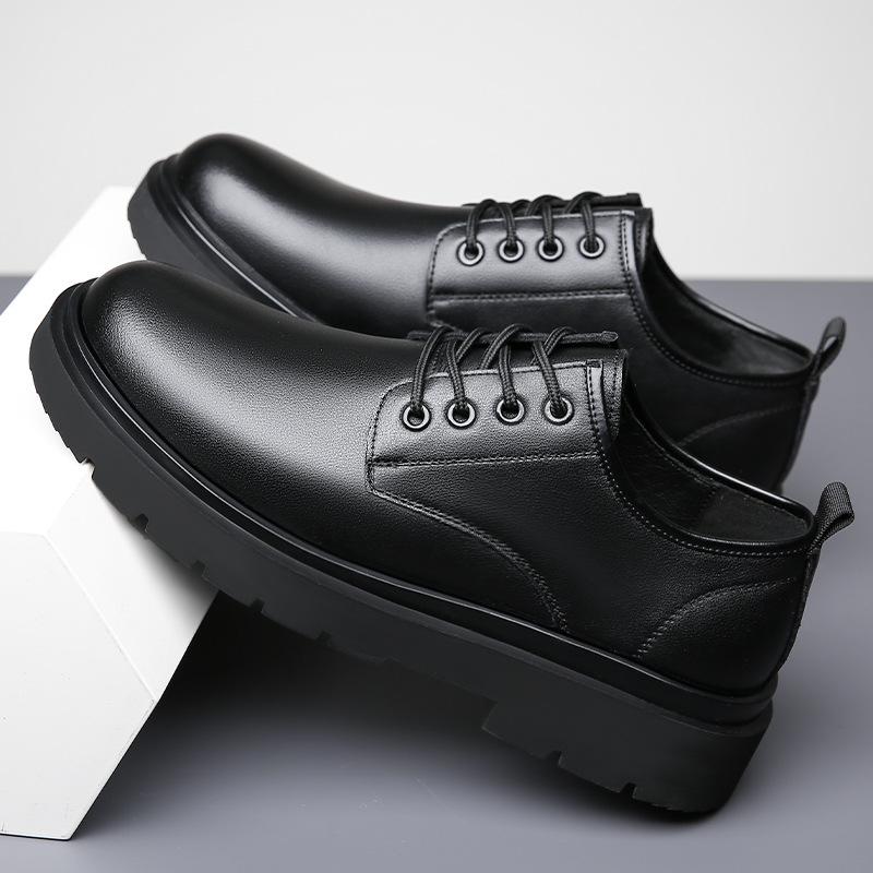 2025 New Leather Shoes Men's Business Dress British Big Head Men's Casual Round Head Platform Wedding Shoes