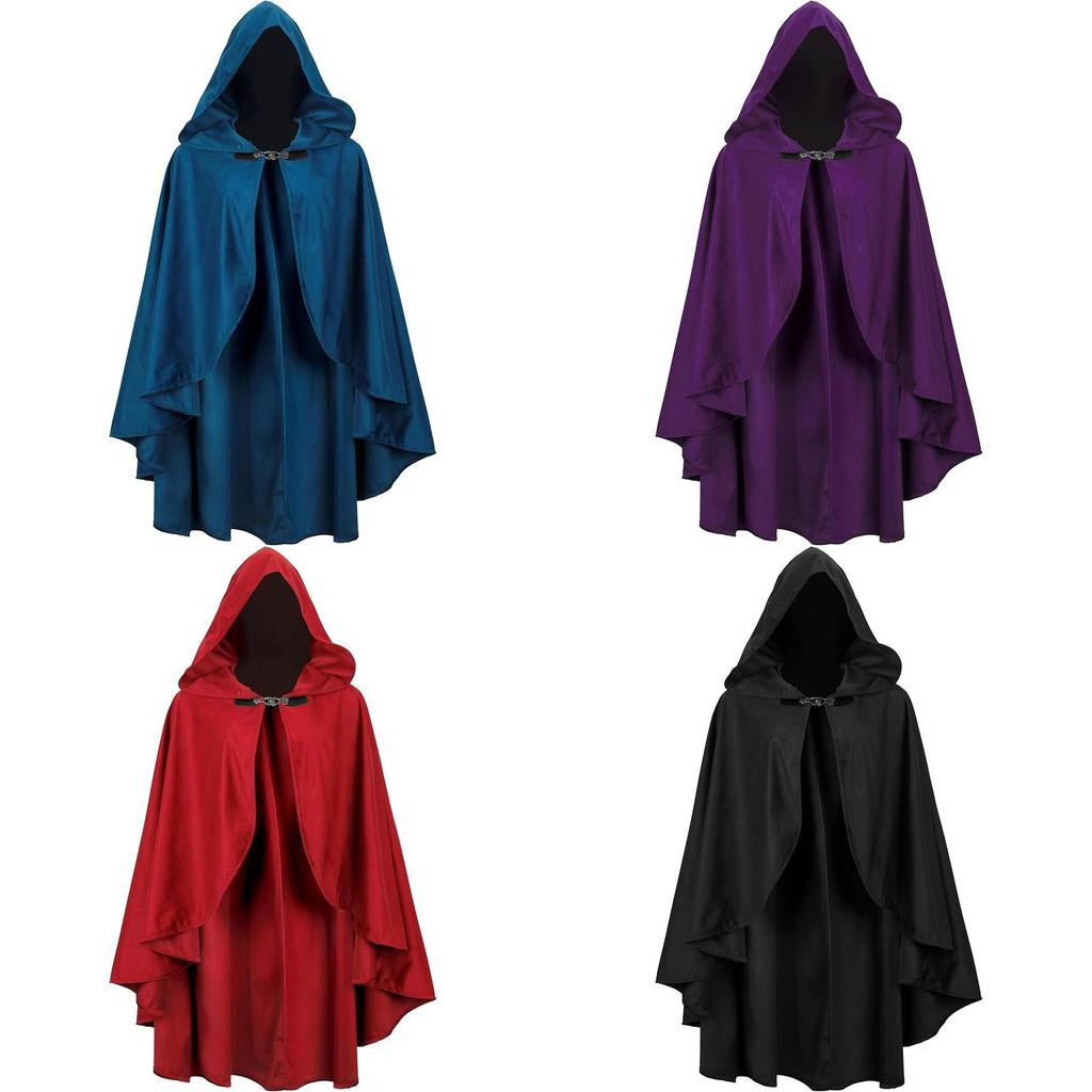 Medieval Velvet Cloak With Hood For Halloween Cosplay And Fantasy Role Play