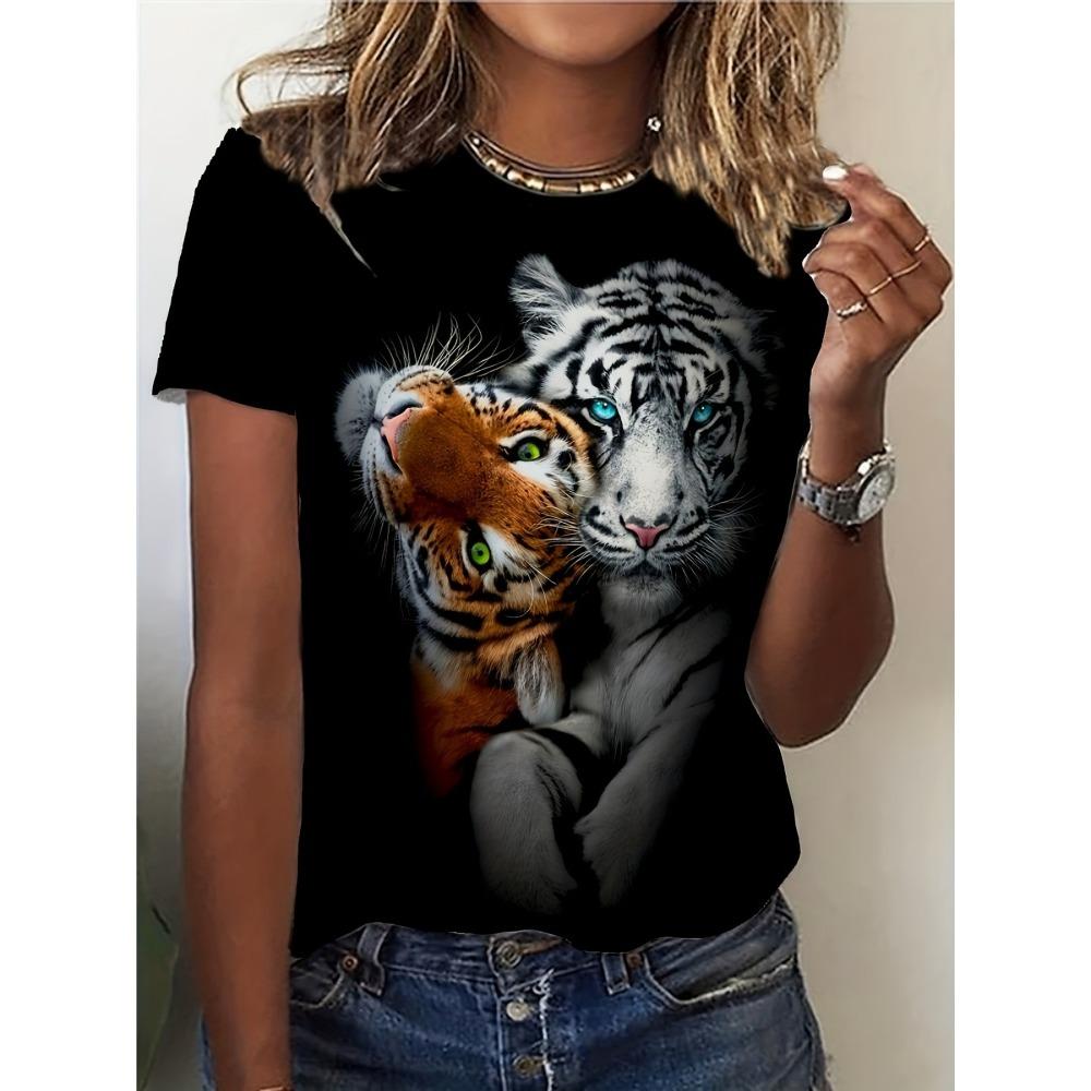 Летняя футболка с 3D-принтом с животным узором, женская уличная мода, повседневный топ с коротким рукавом и круглым вырезом для ежедневной носки