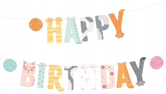 Banner Garland Kittens Cats Happy Birthday Birthday Party Decoration 200Cm