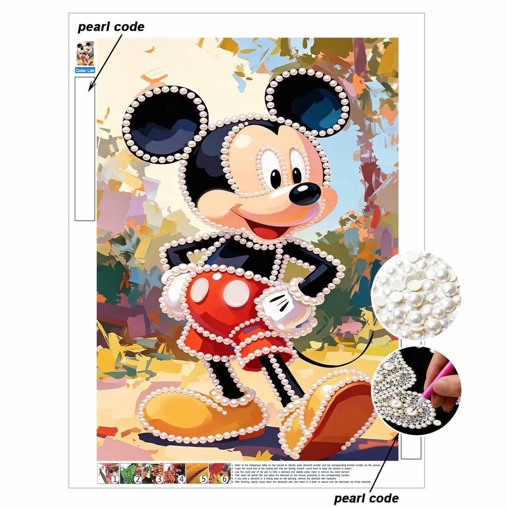 Disney Жемчужная живопись Микки Маус Домашний настенный декор Искусство и поделки Ручная работа Сделай сам Подарок для взрослых/начинающих Креативный декор для дома Безрамная картина на холсте