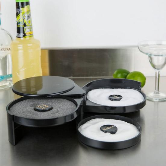 Glass Rimmer Food Grade Smooth Edge Multi-layer Dustproof Rotatable Multipurpose Plastic 3-Tier Bar Glass Cocktail Sugar Salt Rimmer Kitchen Supplies