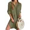 Spring and Autumn Women's Casual Long Sleeve Lapel Button Down Shirt Dress