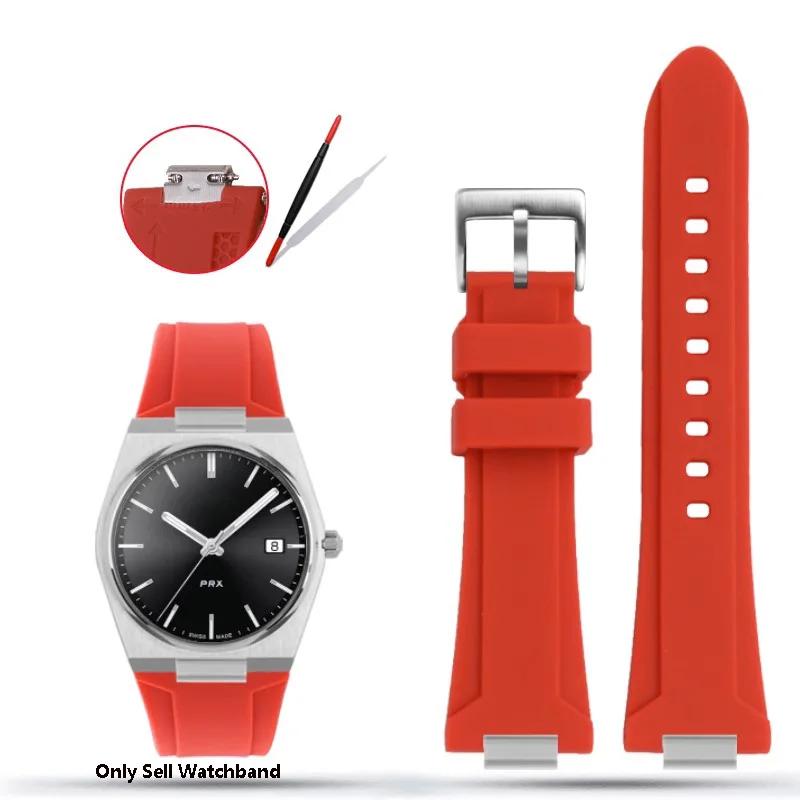 Silicone Rubber Watchband For TISSOT PRX Watchband T137.407/T137.410 Series Super Player Men Wrist Strap 26x12mm Convex End
