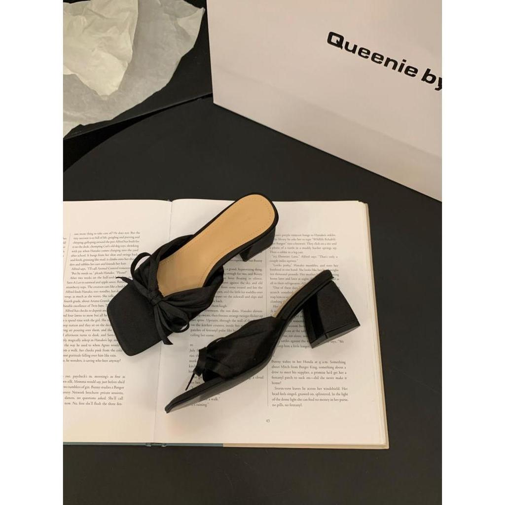 Французские тапочки «Вечерний бриз», туфельки феи, новинка лета 2025, темпераментные розовые босоножки с бантом, босоножки на высоком каблуке