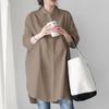 Fashion Casual Loose Long Shirt 2023 Autumn Spring Long Sleeve Shirt Women Tops Irregular Solid White Clothes 24161