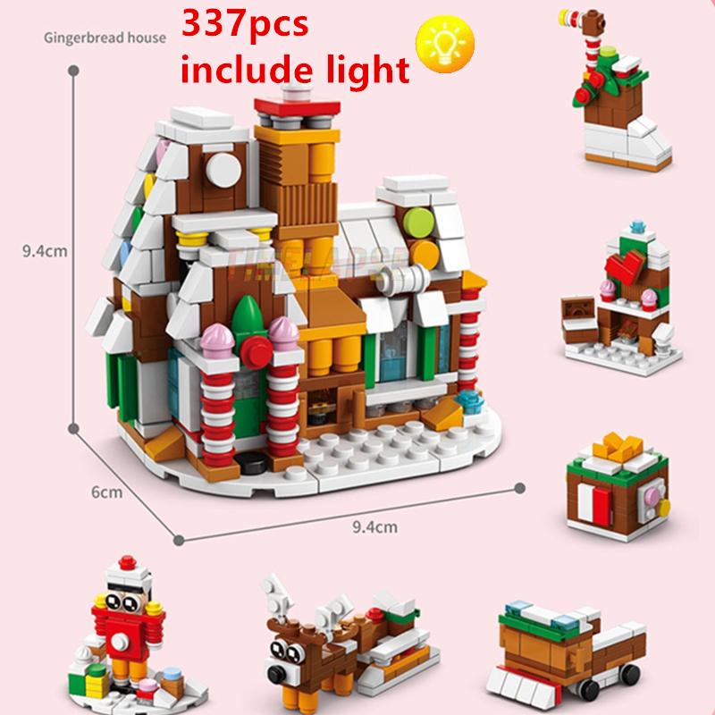 DIY 6in1 Christmas Elk Deer Photo Frame Santa Claus Architecture Store Street View Xmas Tree Snow House Building Block Kit Toy