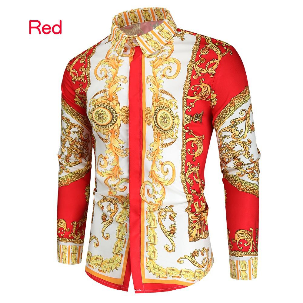 Men Print Shirt Luxury Royal Shirt Men Casual Slim Fit Long Sleeve