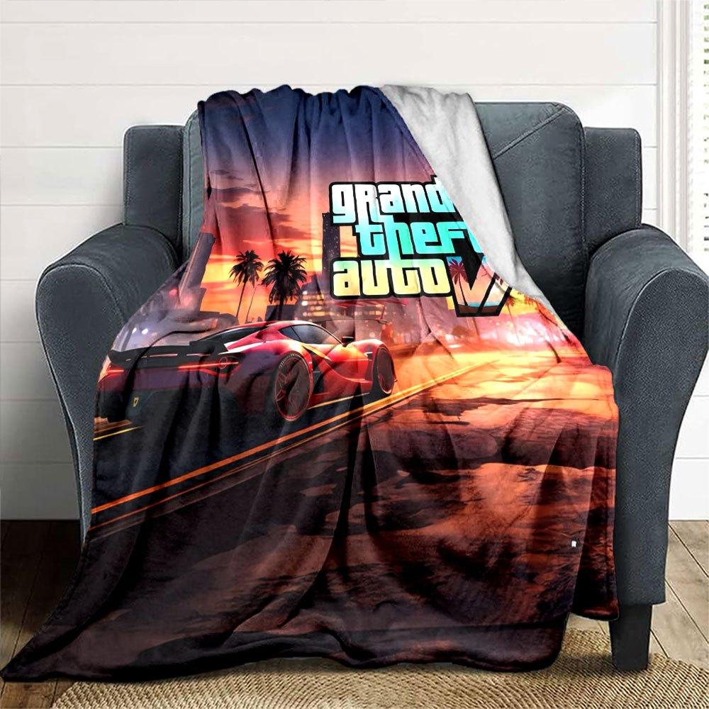 1 шт. Мягкое фланелевое одеяло Grand Theft Auto с дизайнерским принтом. Уютное одеяло для всех сезонов, идеально подходит для дивана, кровати, офиса