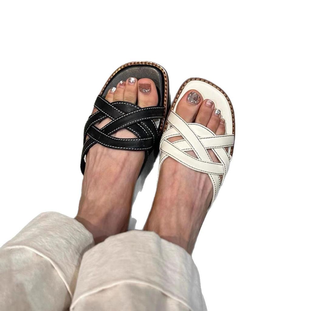 Версия с узором овечки~ кожаный узор ретро полый плетеный шлепанец на одной подошве модный повседневный универсальный верхняя одежда пляжный отдых крутые тапочки