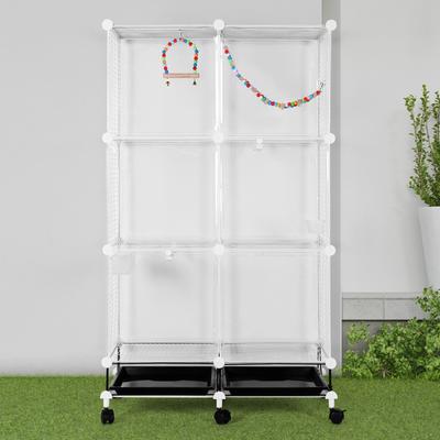 Широкая клетка для птиц на колесиках с подносом, качающейся лесенкой, большим птичьим домиком для попугаев, корелл, ара, волнистых попугайчиков, канареек, зябликов