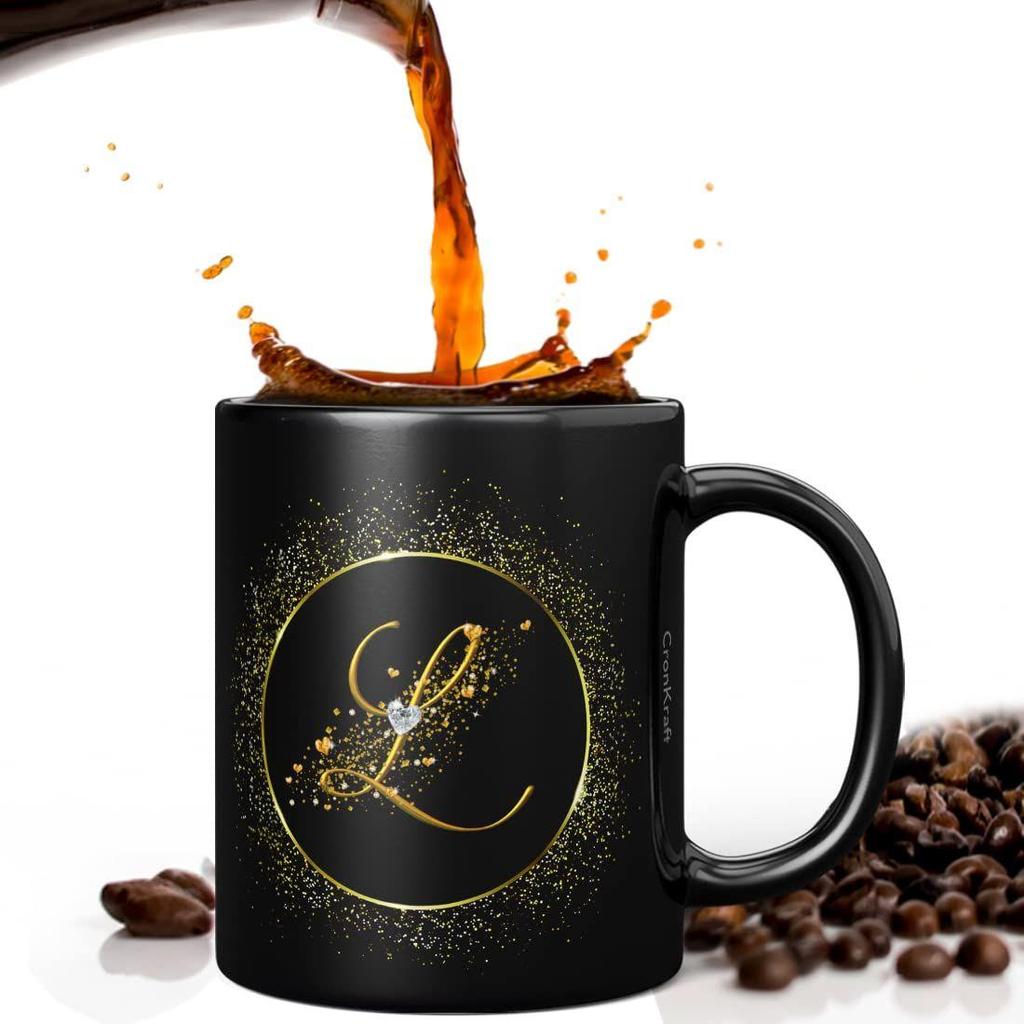 Золотая рамка с крамовой кружкой с буквенным принтом L + брелок, подарок для любви, дня рождения, жены, мужа, подруги, парня, детей, брата