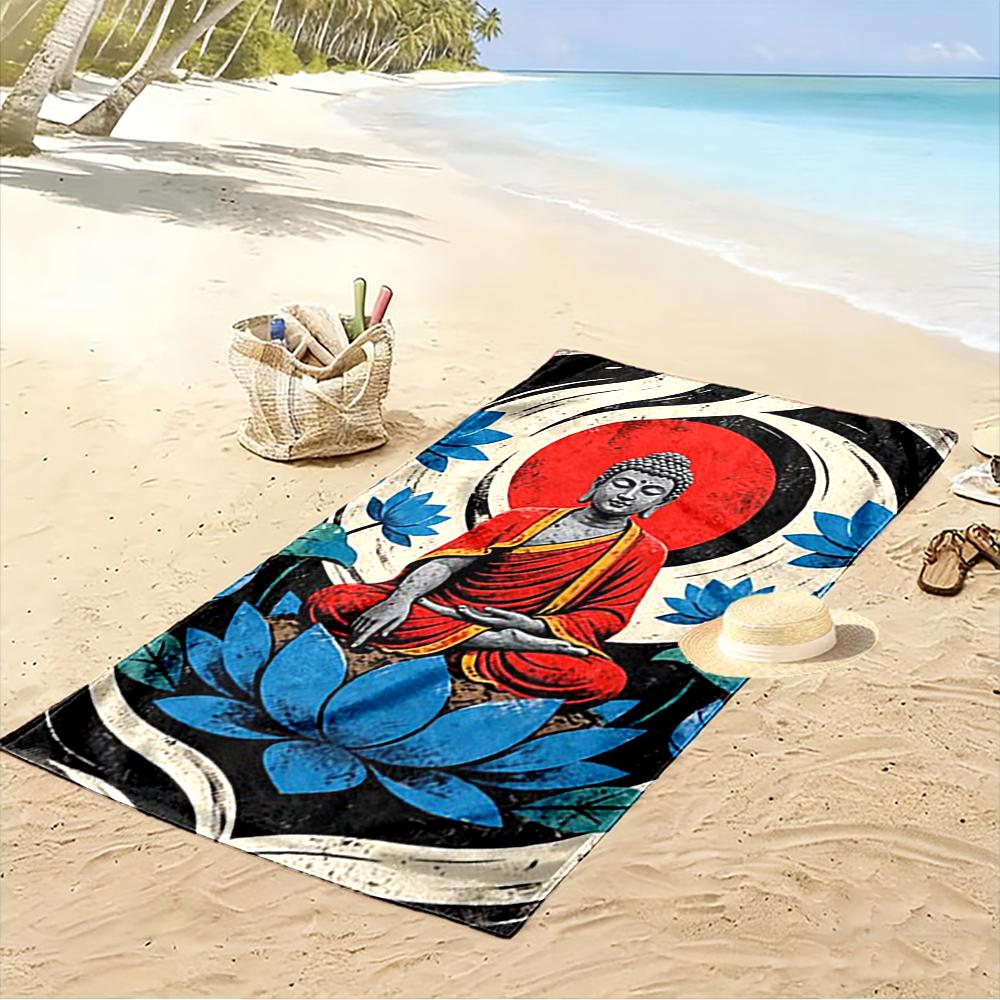 Buddha in Lotus with Red Sun Design Beach towel quick-drying for travel outdoor sports jogging beach and swimming