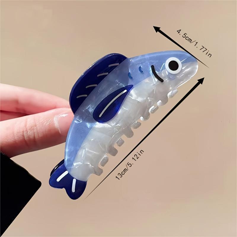 Hip-Hop Blue & White Fish-Shaped Hair Claw Clip - Large Oval Shark Sardinia-Inspired Design with Realistic Eyes, Hair Accessory