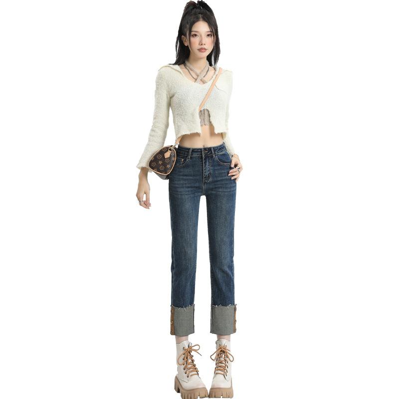 Women's Autumn and Winter Sweet and Cool Women's Clothing High Waist Small Straight Jeans Women's Autumn and Winter
