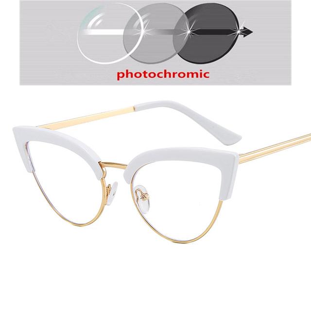 Полурамка, синий свет, блокирующие кошачий глаз, оптические очки с рецептом, женские фотохромные очки для близорукости, 0-0,5-0,75-6