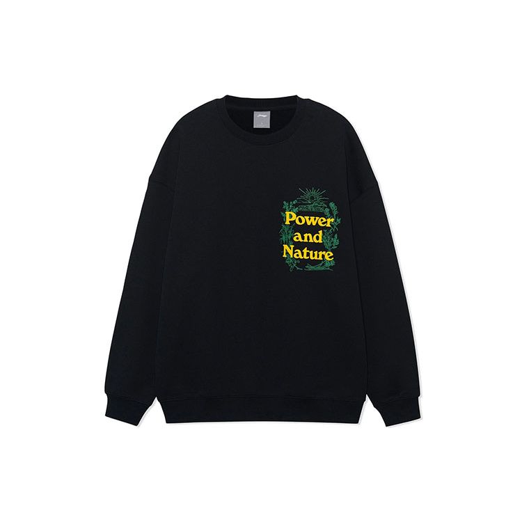 Li-Ning Свободный свитшот с круглым вырезом серии Urban Outdoor, светоотражающий буквенный принт, топы унисекс, черный AWDRF29-3