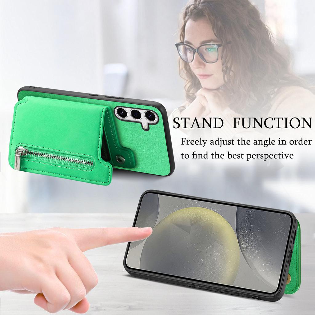 For Samsung Galaxy S25+ Case Magnetic Detachable Zipper Card Holder Leather Phone Back Cover