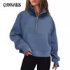 Autumn and Winter Women's Plus Size Half Zip Short Standing Collar Padded Solid Colour Sweatshirt
