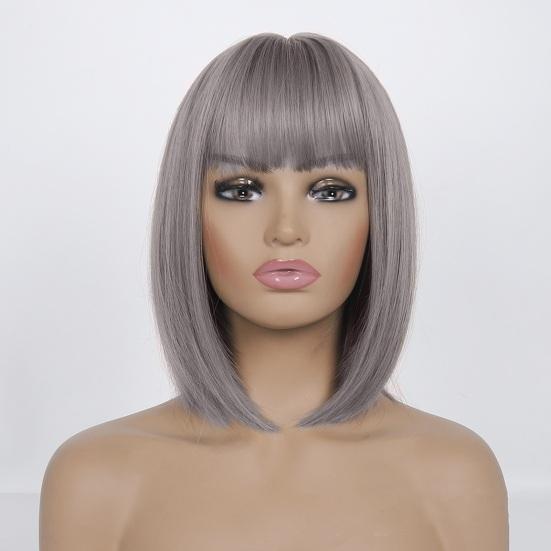 Women Short Straight Wig with Bangs Natural Silky Heat Resistant High Temperature Fiber Ladies Bobo Blonde Black Synthetic Hair