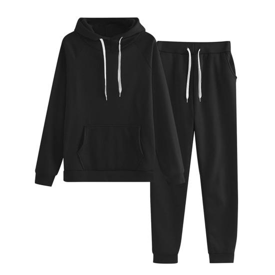 2 Pcs/Set Women Hoodie Pants Suit Solid Color Plush Long Sleeves Thick