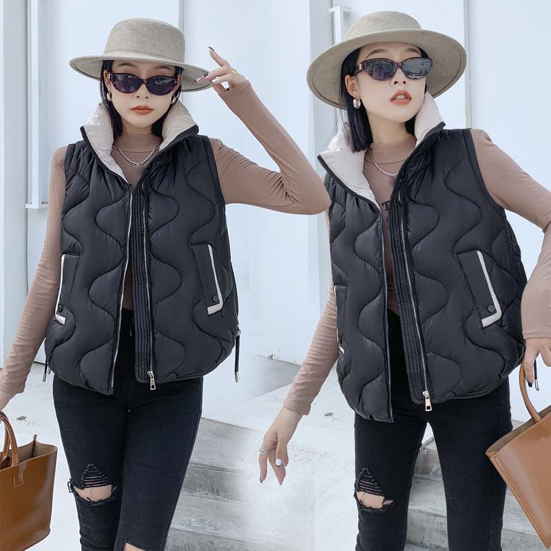 Женское осенне-зимнее пальто с воротником-стойкой, однотонное пальто без рукавов с большим карманом на молнии, свободный теплый хлопковый жилет