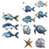 3/4Pcs/Set Wooden Fish Wall Decoration Farmhouse Rustic Nautical Turtle Shell Starfish Wall Art Sculpture Home Living Room Wall Decorative Sign