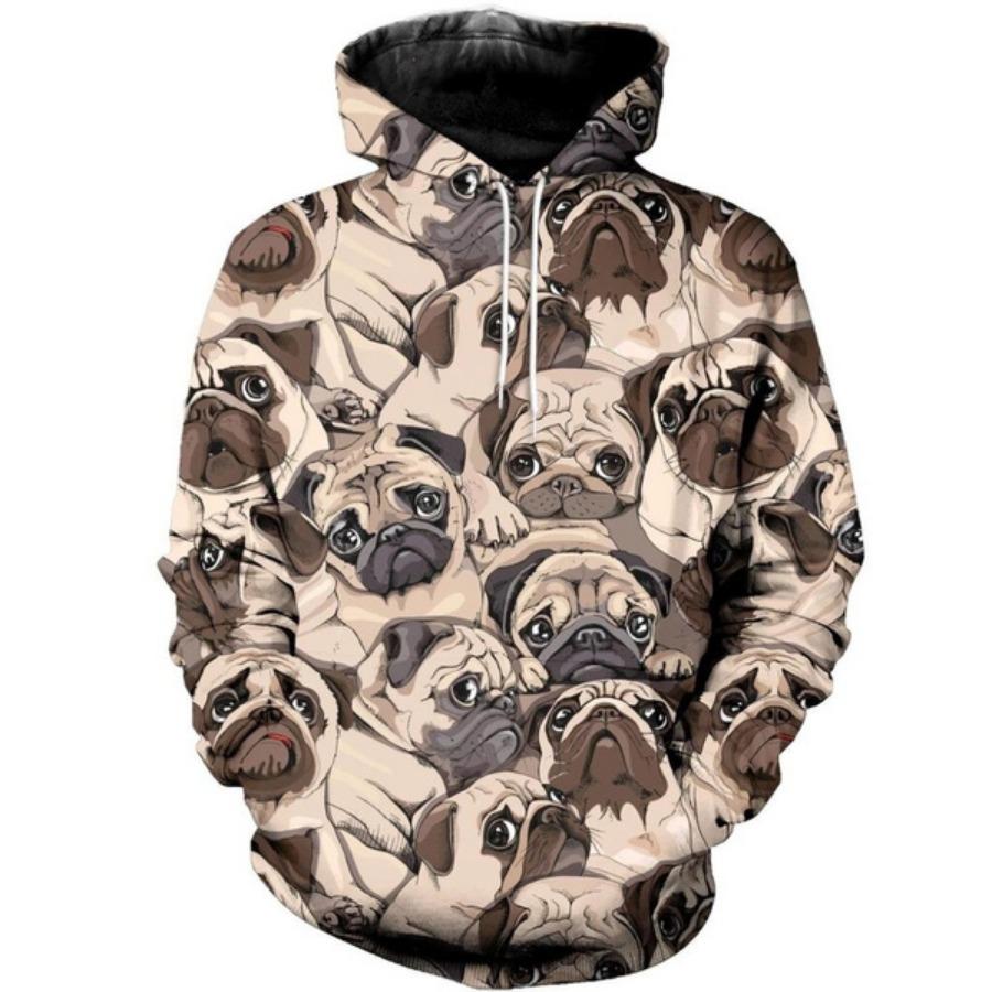 Cute Pug 3D All Over Printed Unisex Hoodies Harajuku Fashion Sweatshirt Casual Hoody Coat