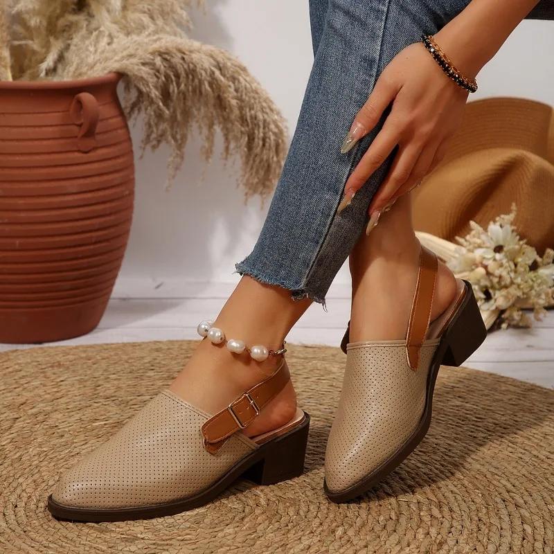 Модная обувь для женщин Сетчатые дышащие с вырезами Женские сандалии 2025 Лето Новые модные шлепанцы Остроносые сандалии на платформе и каблуке