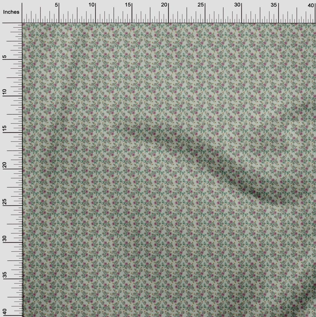 oneOone Cotton Flex Dusty Teal Green Fabric Floral Fabric For Sewing Printed Craft Fabric By The Yard 40 Inch