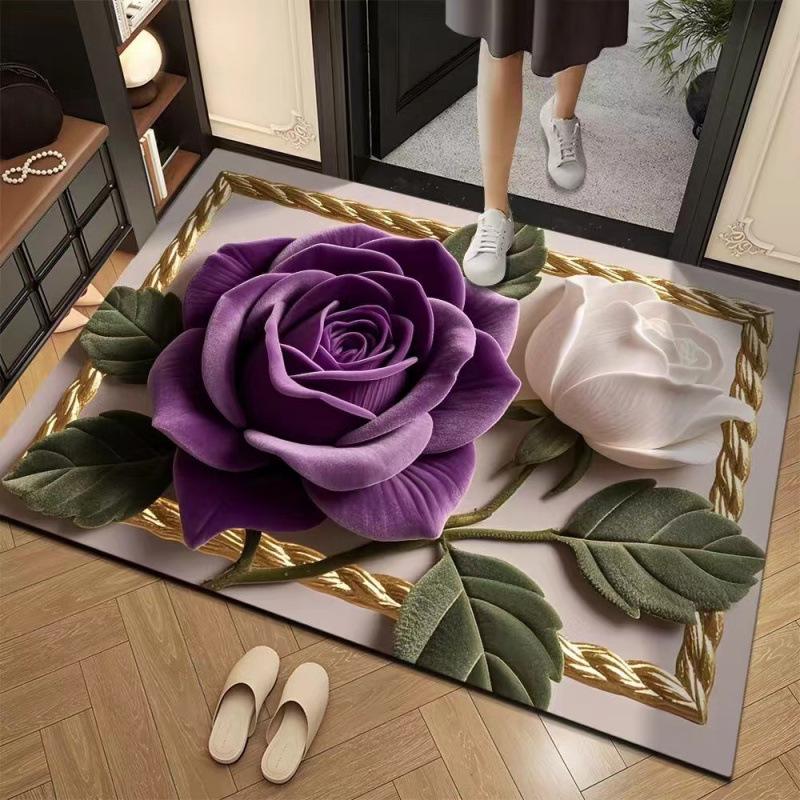 3D Floral Diatomaceous Earth Bathroom Mat - Absorbent, Non-Slip, Fast-Drying Door Mat