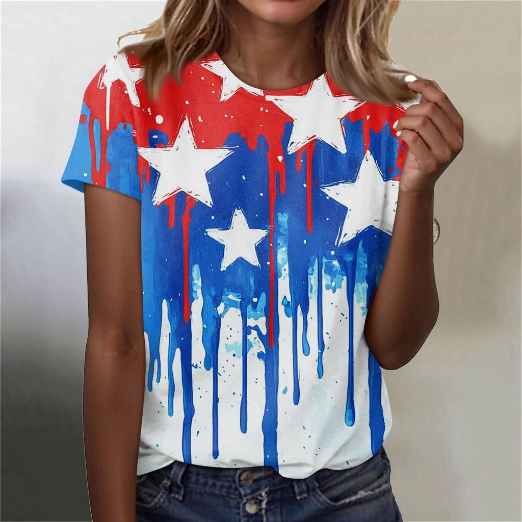 Women's Fashion Casual Printed Round Neck Short Sleeved T-Shirt Top T-Shirt Top Top