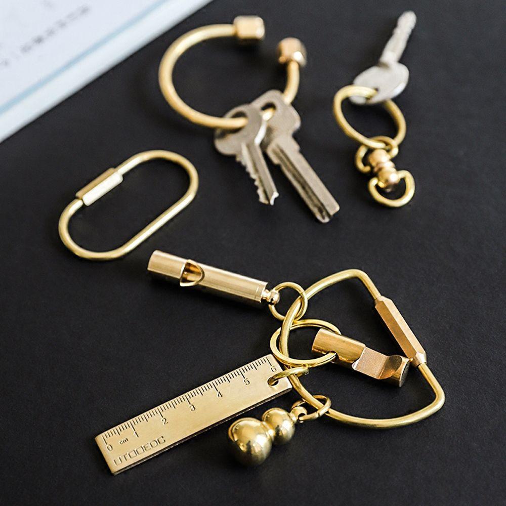 Creative DIY Craft Tools Whistle Ruler Brass Keychain Jewelry Accessories Key Ring Pendant
