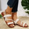2024 Hot Sale Shoes Female One-word Buckle Women's Sandals Summer Solid Braid Open Toe Low-heeled Large Size Beach Sandals Women