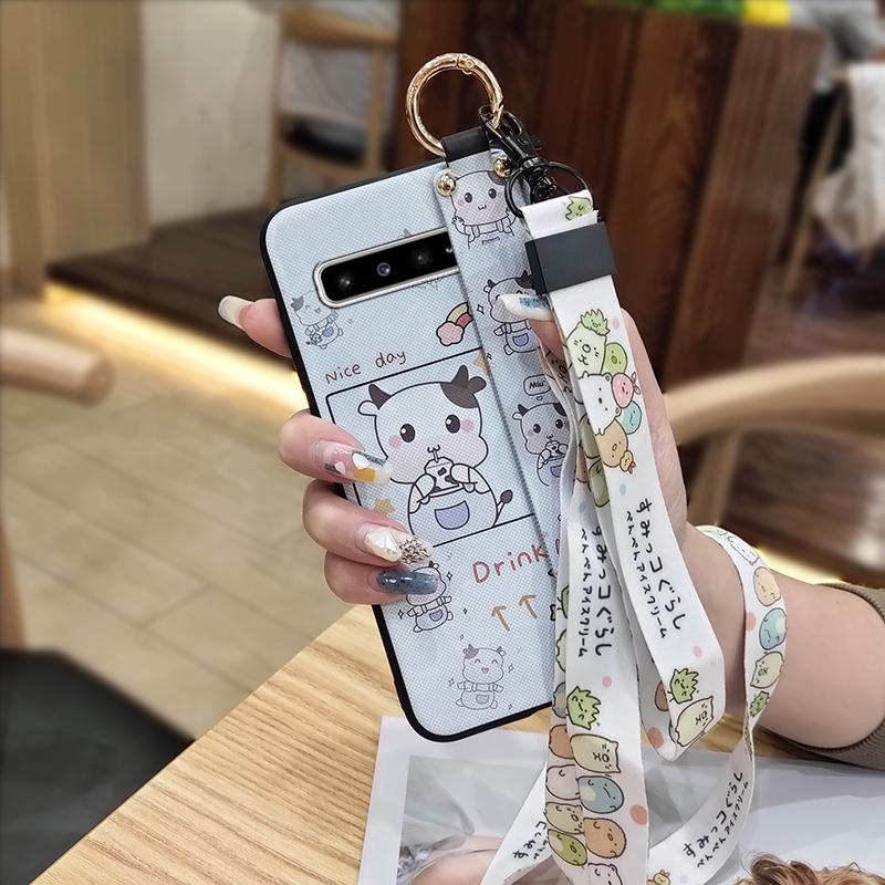 Lanyard Dirt-resistant Phone Case For Samsung Galaxy S10 5G/SM-G977N Soft Case Waterproof Wristband Anti-dust Cartoon