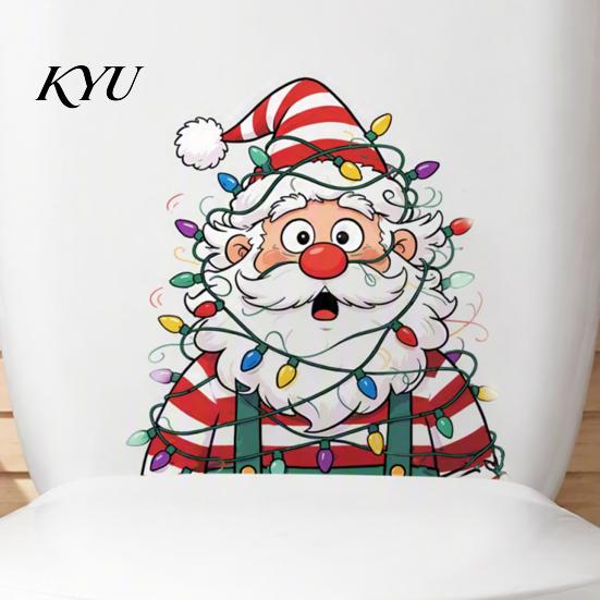Christmas Party Bathroom Supplies Toilet Stickers, Waterproof Funny Santa Claus Lid Seat Decals, Self-Adhesive Festive Art Water Tank Sticker,