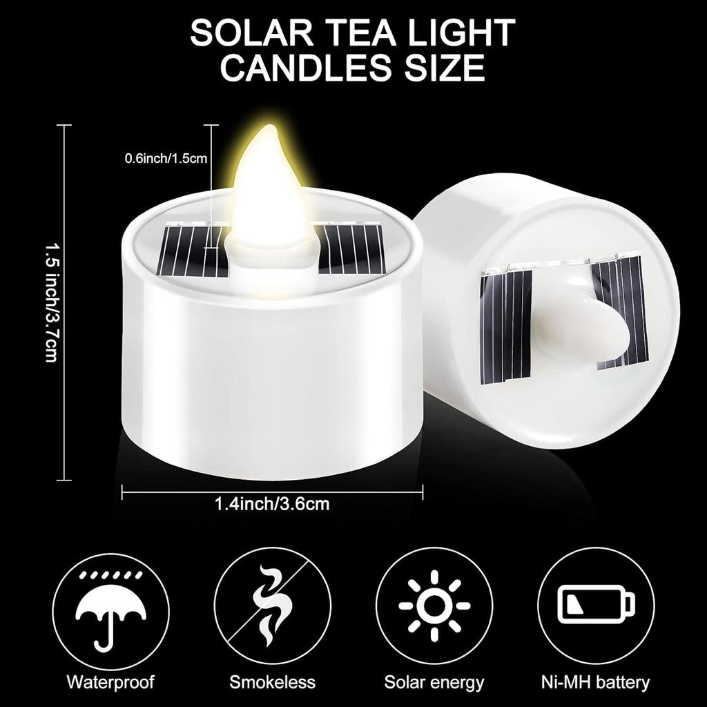 Solar Tea Light Led Candles Flameless Outdoor Waterproof Solar Tea Lights Rechargeable Candles for Party Garden Home Decor