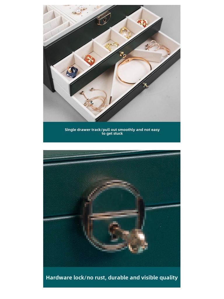 «Вместительная запирающаяся шкатулка для украшений с тремя ярусами и современным ромбовидным узором для ожерелий и сережек»
