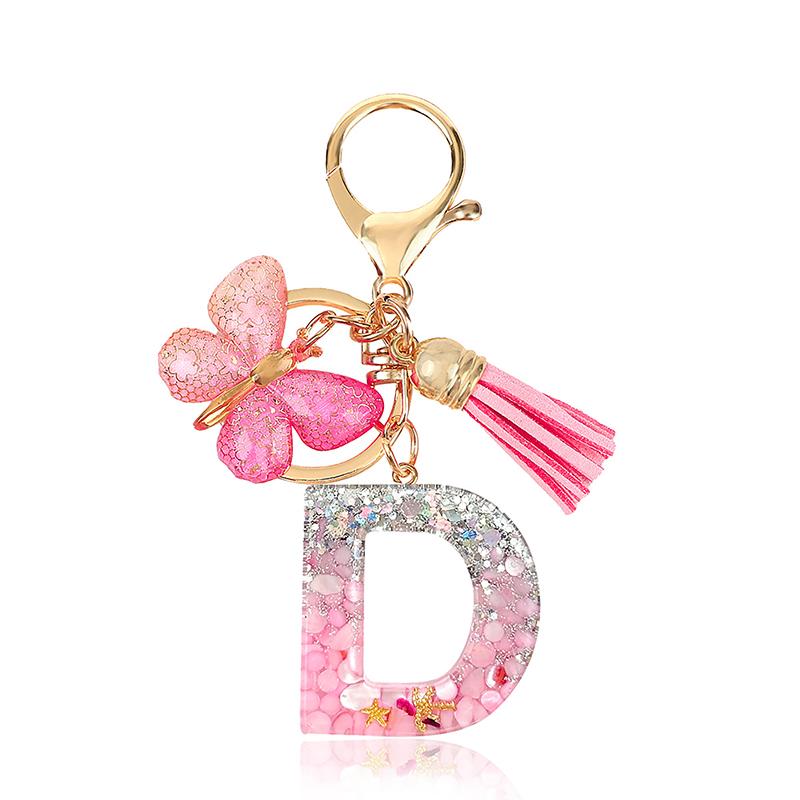 AZ Dreamy Sequin Letters Брелок для женщин Подвеска-бабочка с кисточками Инициал Брелок для кошелька Подвеска для сумок Амулеты Автомобильный брелок