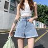 Classic and Minimalist Fashion Versatile Women's High Waist Summer Skinny Rolled Edge Loose A-line Wide Leg Outside Wear Denim Shorts Individuality