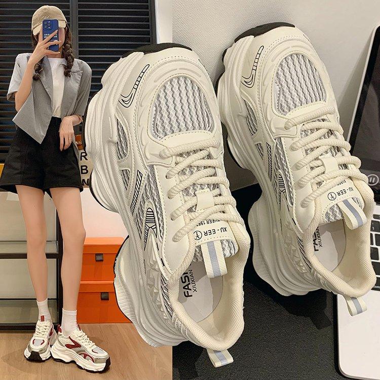 Dad shoes women's shoes ins2024 new spring and summer platform sports shoes mesh showing feet small sports casual shoes