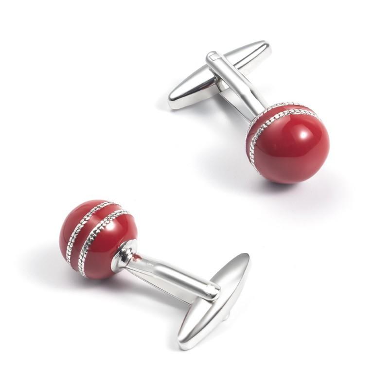 Red Painted Silver Edged Ball Shaped Copper Metal Cufflinks Men's French